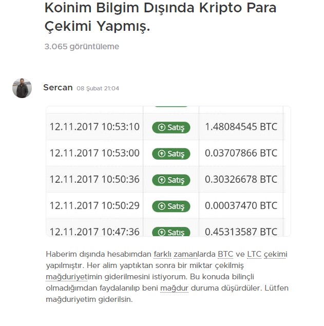 Bilgim Dışında Kripto Para Çekimi Şikayeti